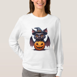 Enge Halloween-vleermuis met pompoen heksenhut 🎃 T-shirt