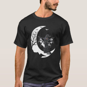 Enge Halloween Zwarte Kat Heksenhoed & Maan Hallow T-shirt