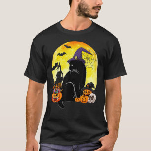 Enge Halloween Zwarte Kat Kostuum Heks Pompoen Bo T-shirt