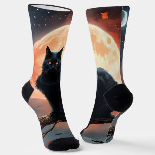 Enge Halloween Zwarte Kat Maneschijn, Sokken