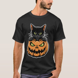 Enge Halloween Zwarte Kat Pompoen Kostuum Griezele T-shirt