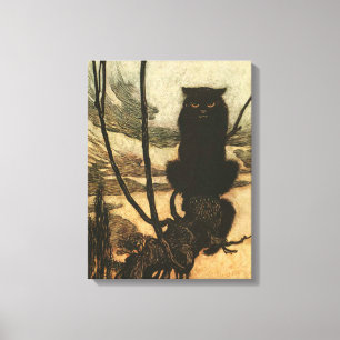 Enge Halloween Zwarte Kat Vintage Rackham Canvas Afdruk