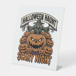 Enge Halloweenpompoenen Vintage Gravure Shirt A Reclamebord Met Voetstuk