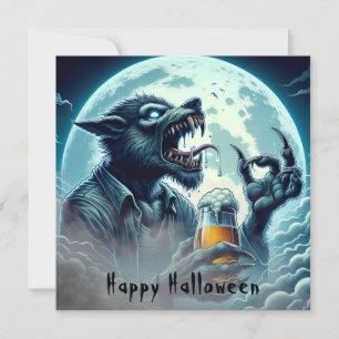 Enge Happy Halloween weerwolf Drink een biertje Kaart