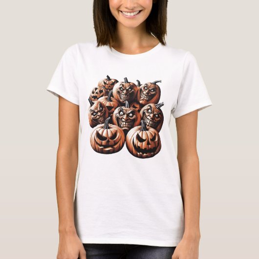 Enge Jack-O'-Lantern Halloween Ontwerp - Spooky Pu T-shirt (Voorkant)