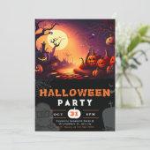 Enge Jack-O' Lantern Volle Maan Halloween Kaart (Staand voorkant)