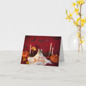 Enge kat in Grappig Halloween kostuum Kaart (Gele Bloem)