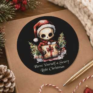 Enge Kleine Kerstman Skelet Creepmas Ronde Sticker