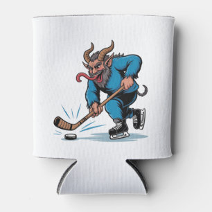 Enge Krampus die ijshockey speelt met Kerstmis Blikjeskoeler