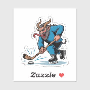 Enge Krampus die ijshockey speelt met Kerstmis Sticker