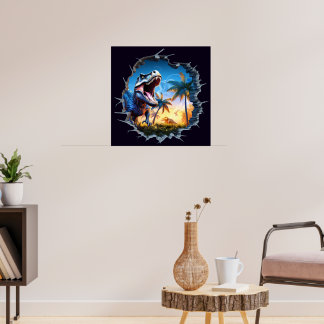 Enge muurdoorbrekende dinosaurus T-Rex posterprint Poster