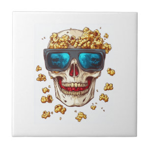 Enge Popcorn Schedel � Grappige Horrorfilm Skelet Tegeltje