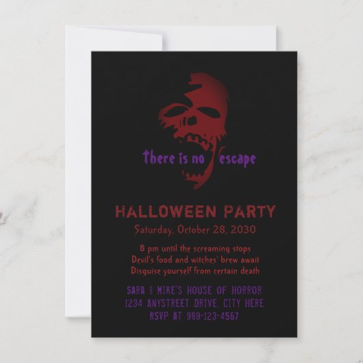 Enge Rode Gothic Schedel Halloween Feestuitnodigin Kaart (Voorkant)