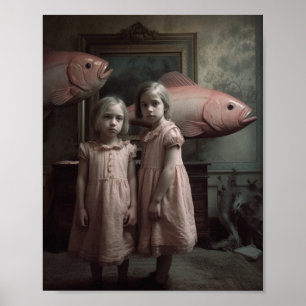 Enge Roze Vissen Tweeling Horror Poster