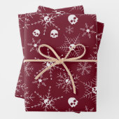 Enge schedel Creepmas Kerst Sneeuwvlokken rood Inpakpapier Vel (In situ)