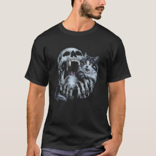 Enge Schedel met een Kat Grafische Schedel met Eng T-shirt