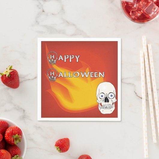 Enge schedel met rode en gele Ablaze achtergrond Servetten (Insitu)