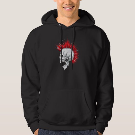 Enge schedel met rood Mohawk kapsel Hoodie (Voorkant)
