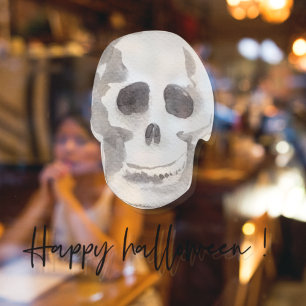 Enge Schedel Zwart & Wit Prettig Halloween Raamsticker