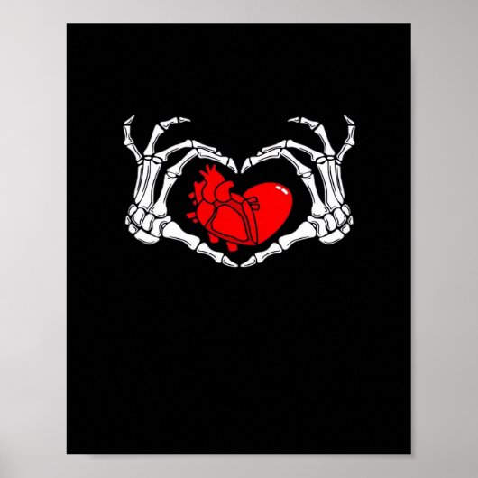 Enge skelet handen en rood hart griezelig Spooky V Poster (Voorkant)