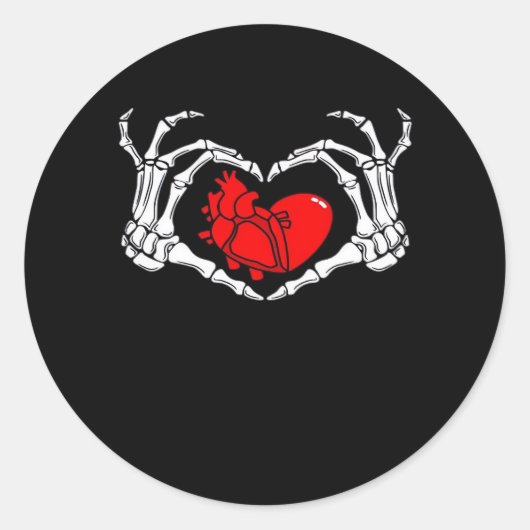 Enge skelet handen en rood hart griezelig Spooky V Ronde Sticker (Voorkant)