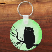 Enge  Uil met Acid Green Waterverf Moon Sleutelhanger (Achterkant)