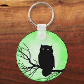 Enge  Uil met Acid Green Waterverf Moon Sleutelhanger (Voorkant)