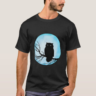 Enge  Uil met Blauwe Waterverf Moon T-shirt
