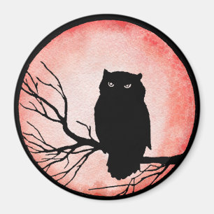 Enge Uil met Blood Red Waterverf Moon Magneet