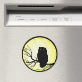 Enge  Uil met Gele Waterverf Moon Magneet (Insitu (Vaatwasser))