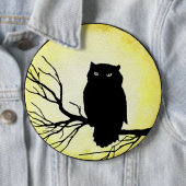 Enge  Uil met Gele Waterverf Moon Ronde Button 6,0 Cm (In situ)
