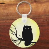 Enge Uil met Gele Waterverf Moon Sleutelhanger (Achterkant)