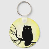 Enge Uil met Gele Waterverf Moon Sleutelhanger (Achterkant)