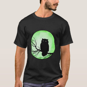 Enge Uil met Groene Waterverf Maan T-shirt