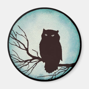 Enge  Uil met Spooky Blue Waterverf Moon Magneet