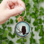 Enge  Uil met Spooky Blue Waterverf Moon Sleutelhanger (Hand)