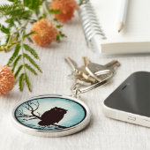 Enge  Uil met Spooky Blue Waterverf Moon Sleutelhanger (Zijkant)