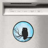 Enge  Uil met Zilveren Blauwe Waterverf Magneet (Insitu (Vaatwasser))