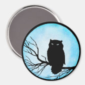 Enge  Uil met Zilveren Blauwe Waterverf Magneet (Voorkant / Achterkant)