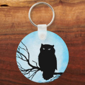 Enge Uil met Zilveren Blauwe Waterverf Sleutelhanger (Achterkant)