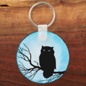 Enge Uil met Zilveren Blauwe Waterverf Sleutelhanger (Voorkant)