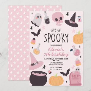 Enge verjaardag met roze Halloween-thema Kaart