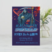 Enge Volwassen Grim Reaper Halloween Party Kaart (Staand voorkant)