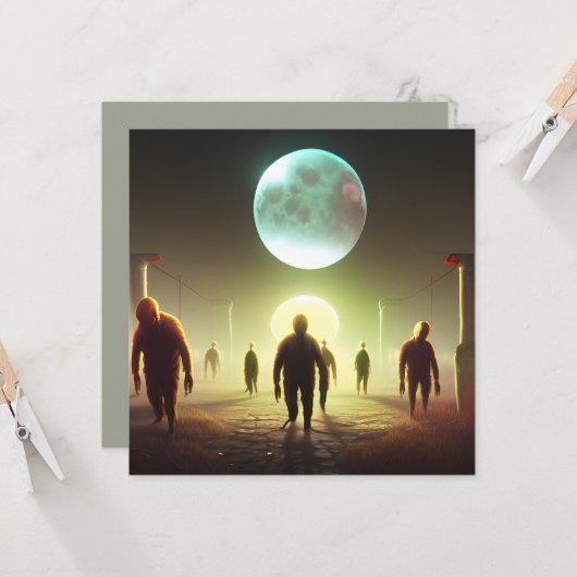 Enge Wandelende Zombie Halloween Kaart (Voorkant / Achterkant in situ)