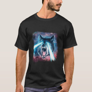 Enge witte wolf in ruimte lasers realistisch dier t-shirt