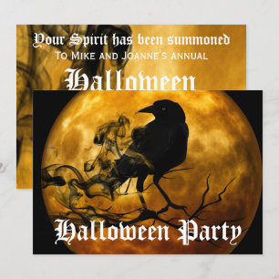 Enge Zwarte Raaf Volle Maan Halloween Feest Kaart