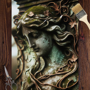 Engel Beeldhouwwerk Verdrietig Patina Decoupage Tissuepapier