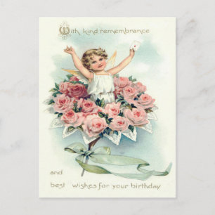 Engel Cherub Boeket Rozen Briefkaart
