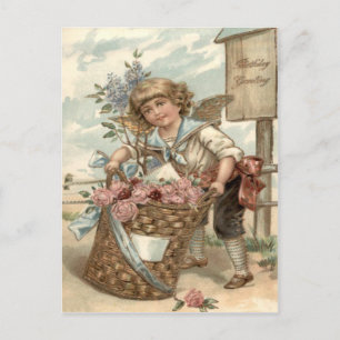 Engel Cherub Boeket Rozen Vogelhuis Briefkaart