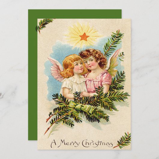 Engel Cherub Groene Tak Hemel Kaart (Voorkant / Achterkant)